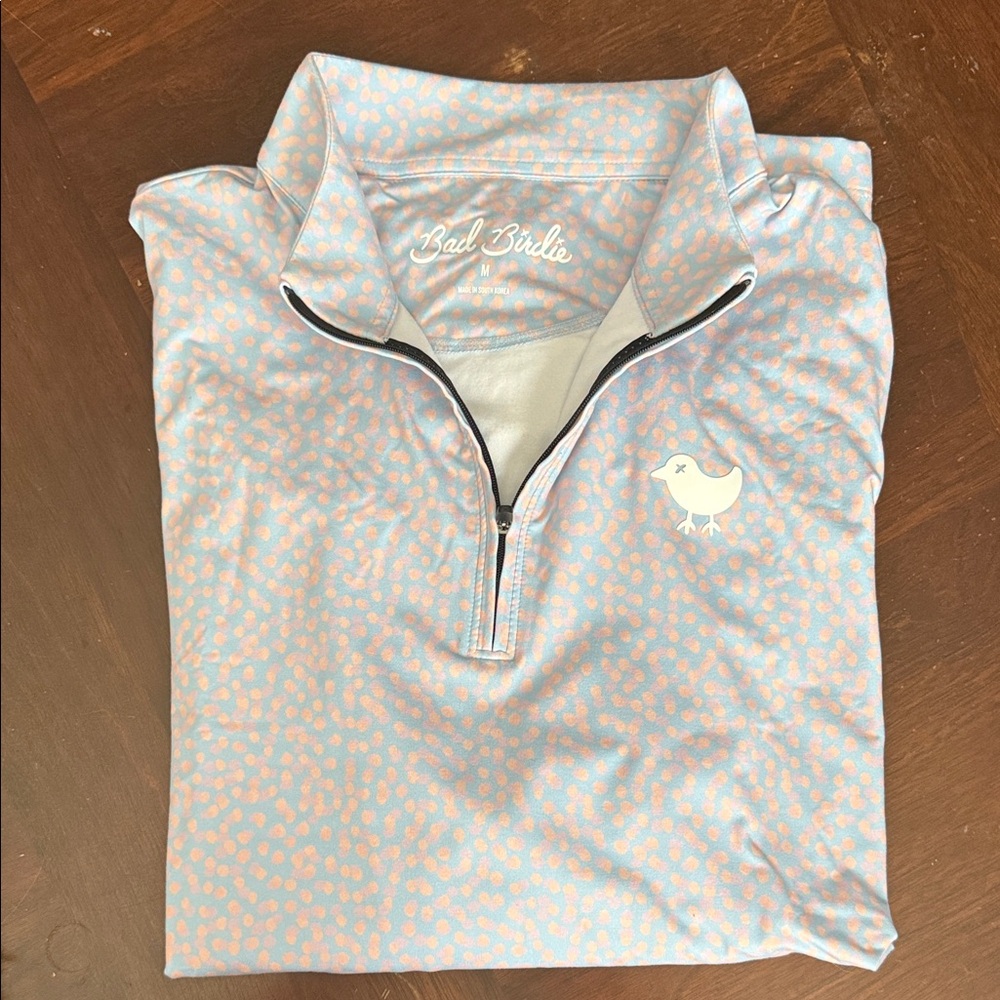 Bad Birdie Light Blue and Peach Quarter-Zip Top